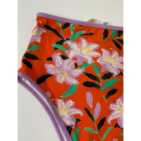 DIANE VON FURSTENBERG Cheeky High-Waist Floral-Print Swim Bikini Bottoms Small - Picture 10 of 12
